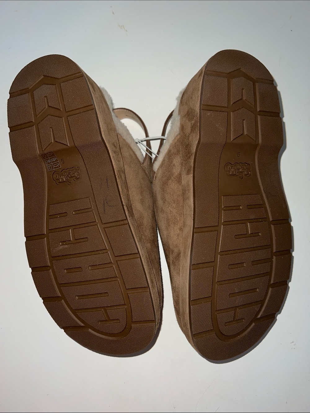 Coach Chestnut Suede Shearling-Trim Clog Mules - Picture 11 of 14